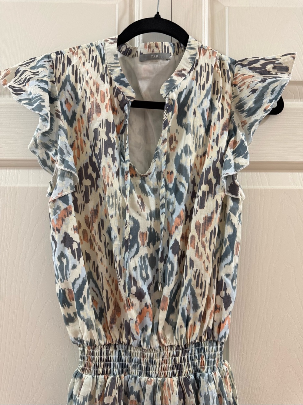 Tart Ezra Aztec Tribal Flutter Sleeve Smocked Mini Dress Boho Size S - Picture 5 of 11